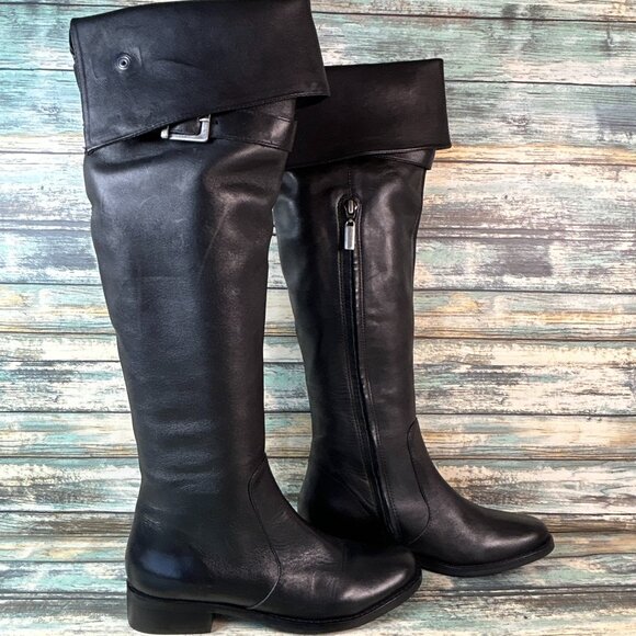 Matisse Over The Knee Thigh High Boots Sz 6M Black Leather Pull On Pirate Casual - Picture 1 of 16